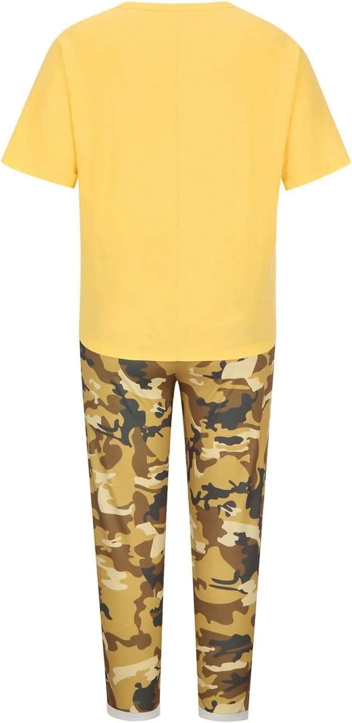 2 Piece Linen Sets for Women 2025 Resort Wear Oversized Crewneck Linen T Shirts Camouflage Print Sweatpants Pockets
