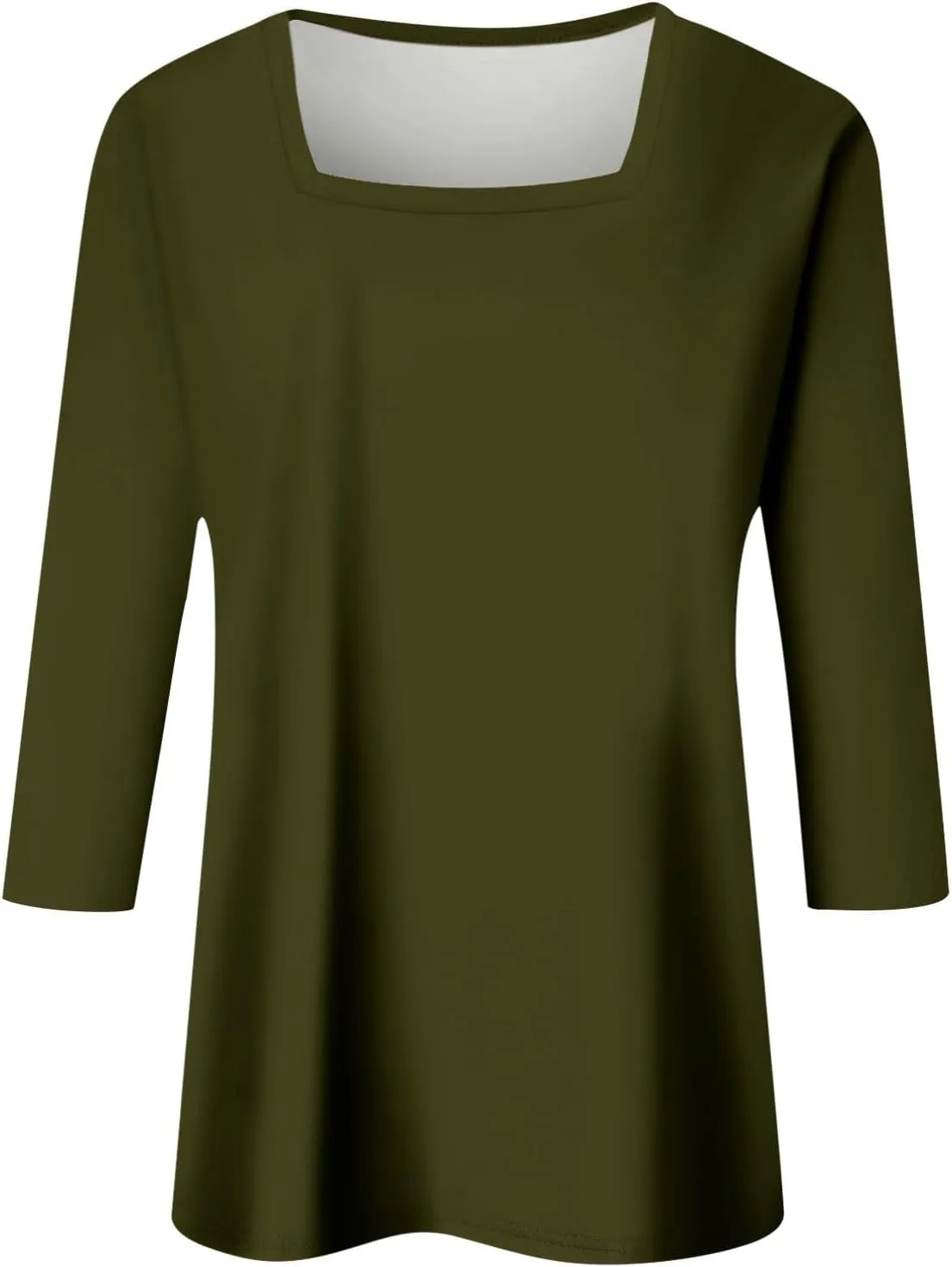 3/4 Length Sleeve Tops Women,Elbow Sleeve Workout Shirts Plain Basic Casual Blouse Square Neck Tunic Top Fall 2024