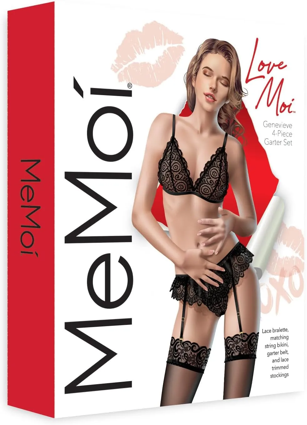 4 Piece Set Women's Genevieve Lace Bralette, Brief, Stocking, and Garter
