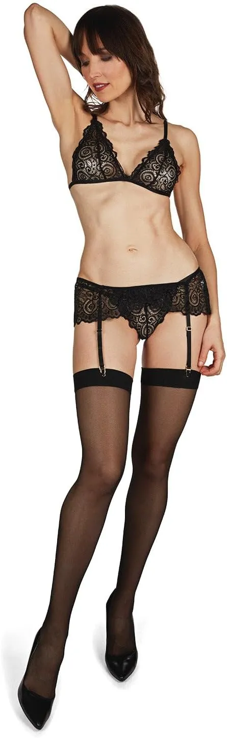 4 Piece Set Women's Genevieve Lace Bralette, Brief, Stocking, and Garter