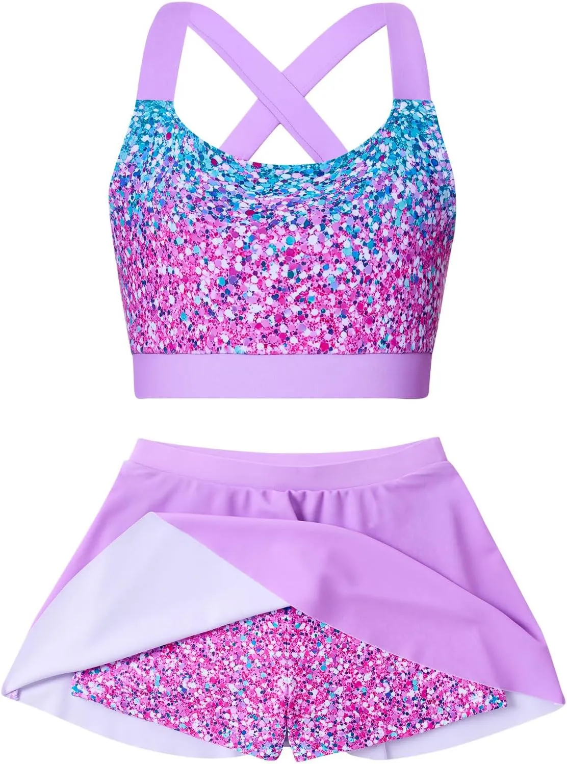AIDEAONE Girls Swimsuit Two Piece Tankini Skirt Set with Boyshort Summer Beach Bathing Suit Size 6-13