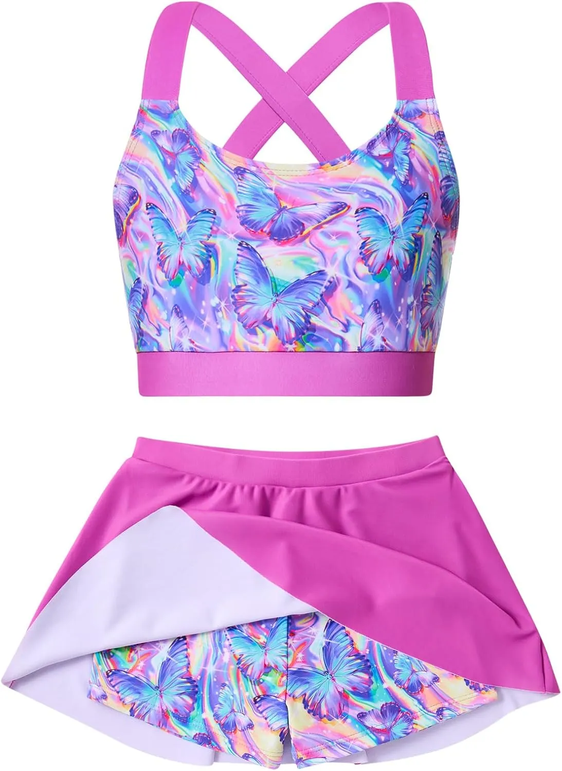 AIDEAONE Girls Swimsuit Two Piece Tankini Skirt Set with Boyshort Summer Beach Bathing Suit Size 6-13
