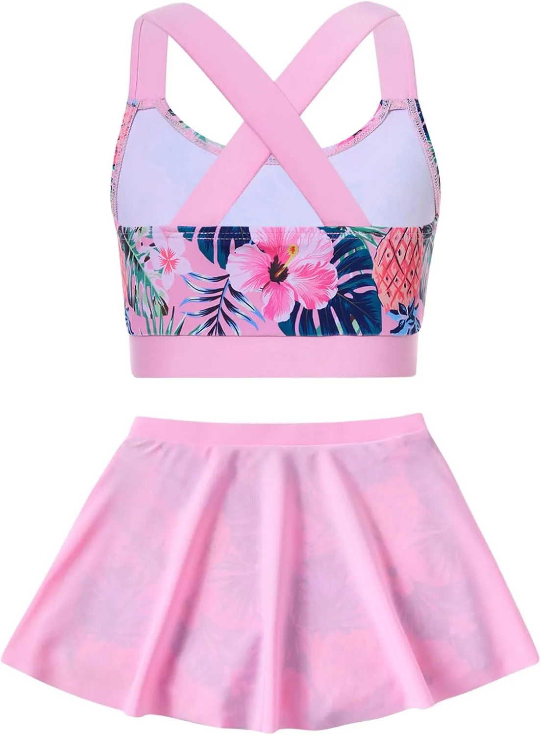 AIDEAONE Girls Swimsuit Two Piece Tankini Skirt Set with Boyshort Summer Beach Bathing Suit Size 6-13
