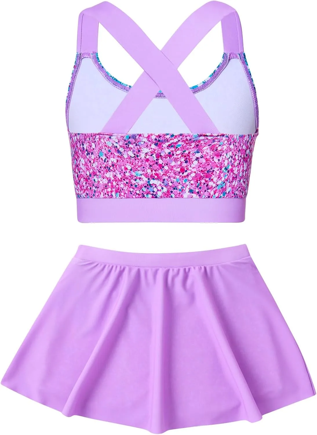 AIDEAONE Girls Swimsuit Two Piece Tankini Skirt Set with Boyshort Summer Beach Bathing Suit Size 6-13