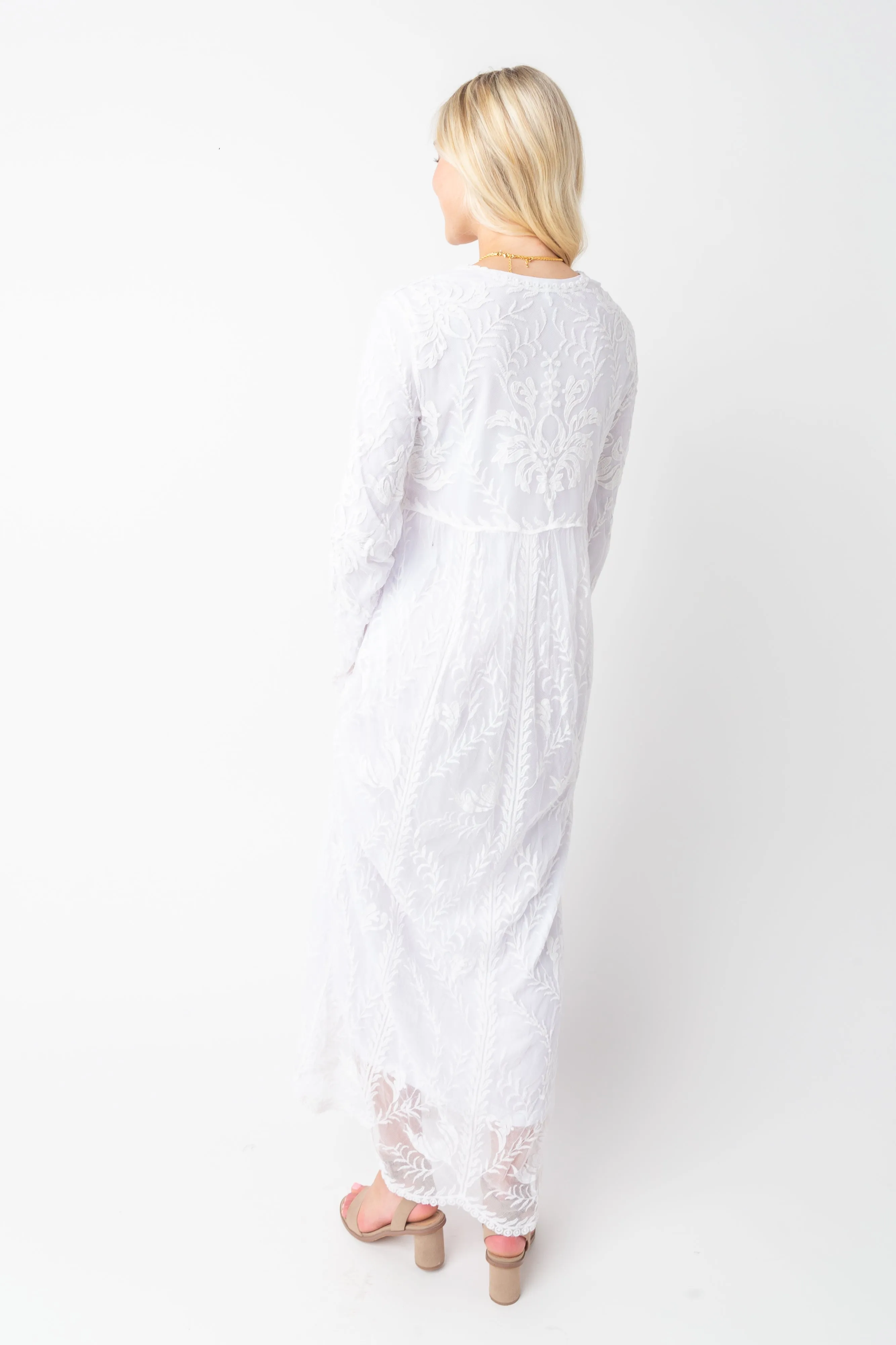 All Lace Pocket Embroidered Maxi Dress