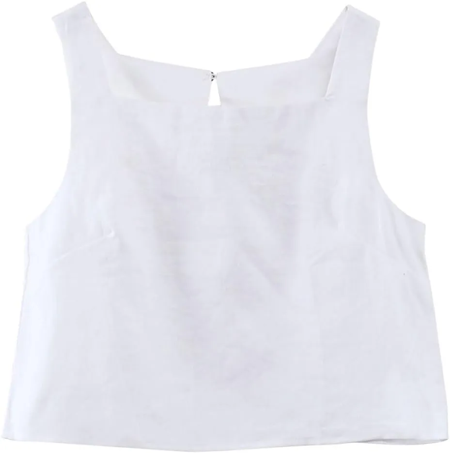 Amazhiyu Womens 100% Linen Summer Square Neck Sleeveless Back Keyhole Crop Tops