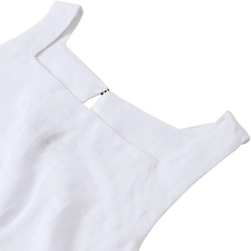 Amazhiyu Womens 100% Linen Summer Square Neck Sleeveless Back Keyhole Crop Tops