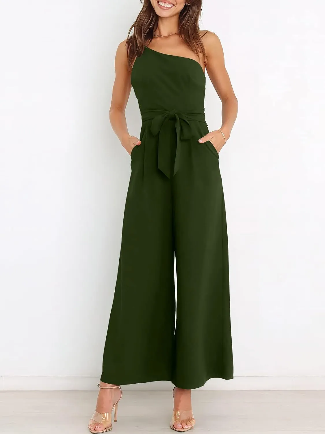ANRABESS Women Summer Dressy Jumpsuits One Shoulder Sleeveless Casual Wide Leg Pants Romper Jumper 2025 Trendy Outfits