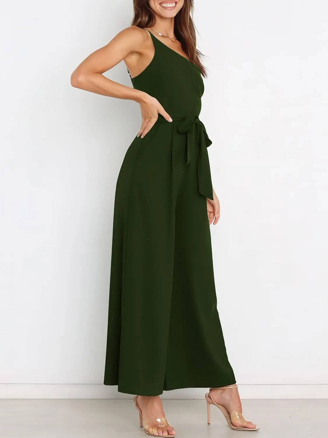 ANRABESS Women Summer Dressy Jumpsuits One Shoulder Sleeveless Casual Wide Leg Pants Romper Jumper 2025 Trendy Outfits