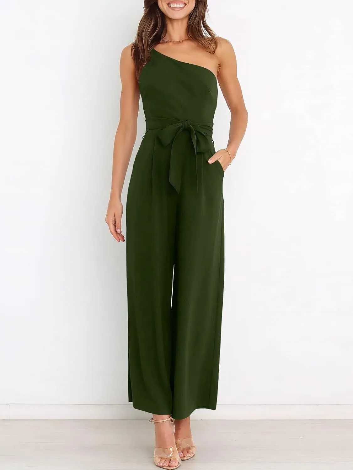 ANRABESS Women Summer Dressy Jumpsuits One Shoulder Sleeveless Casual Wide Leg Pants Romper Jumper 2025 Trendy Outfits