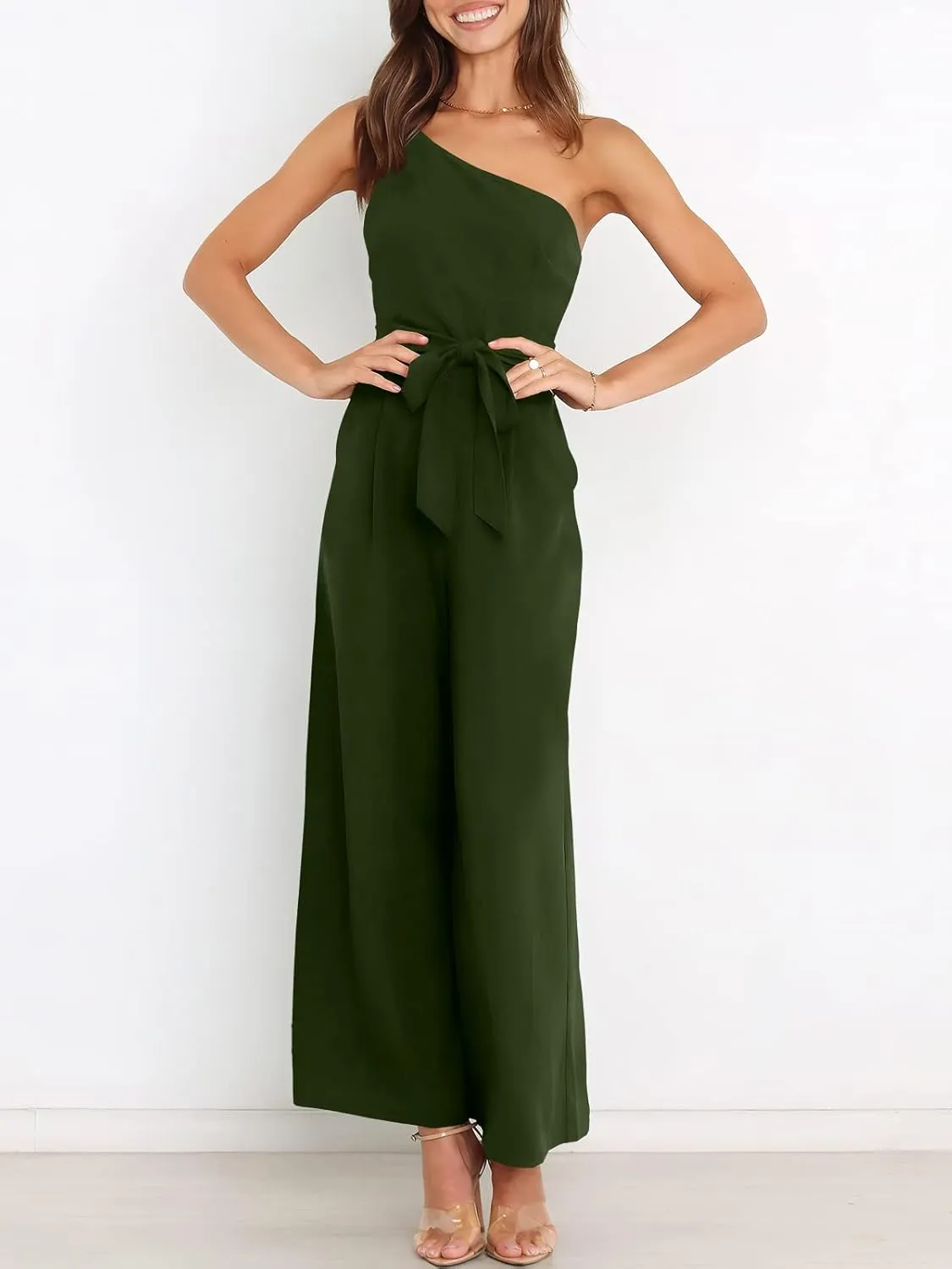 ANRABESS Women Summer Dressy Jumpsuits One Shoulder Sleeveless Casual Wide Leg Pants Romper Jumper 2025 Trendy Outfits