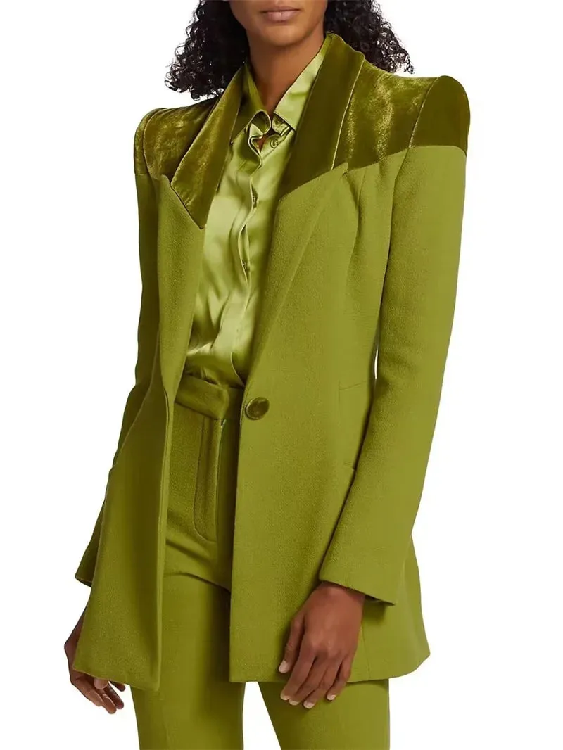 Ashore Shop  Custom Green Women Suits Pant Set Blazer Trousers 2 Piece Sets