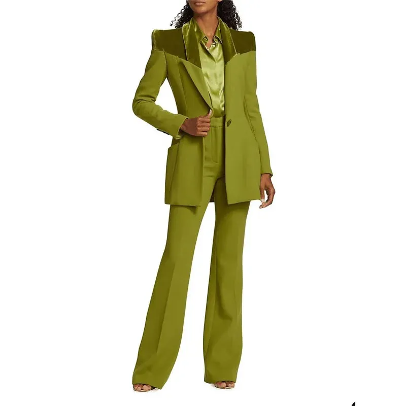 Ashore Shop  Custom Green Women Suits Pant Set Blazer Trousers 2 Piece Sets
