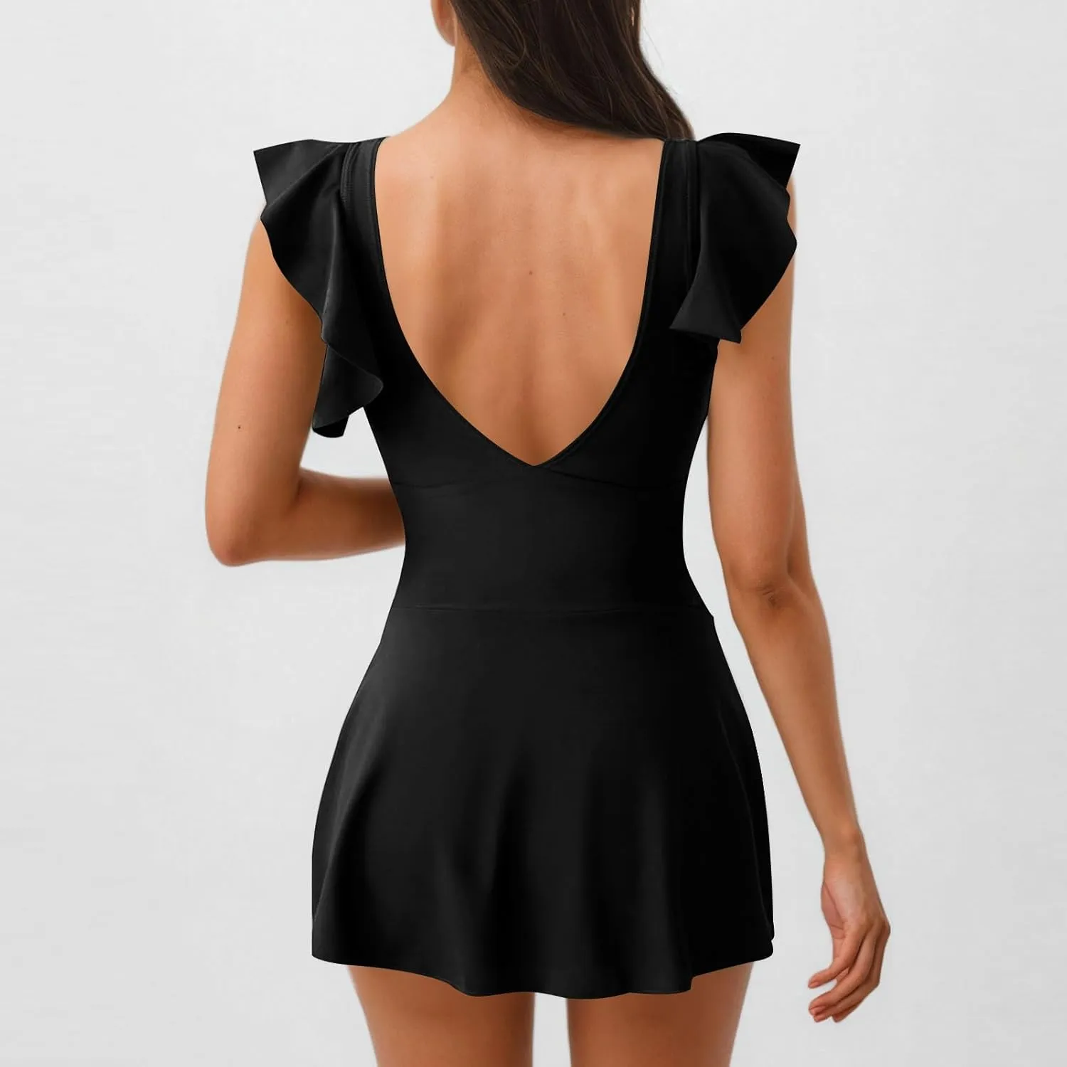 Bathing Suit for Women Ruffle Cap Sleeve Crisscross Swimsuits One Piece Short Swimsuit Sexy Backless Beachwear