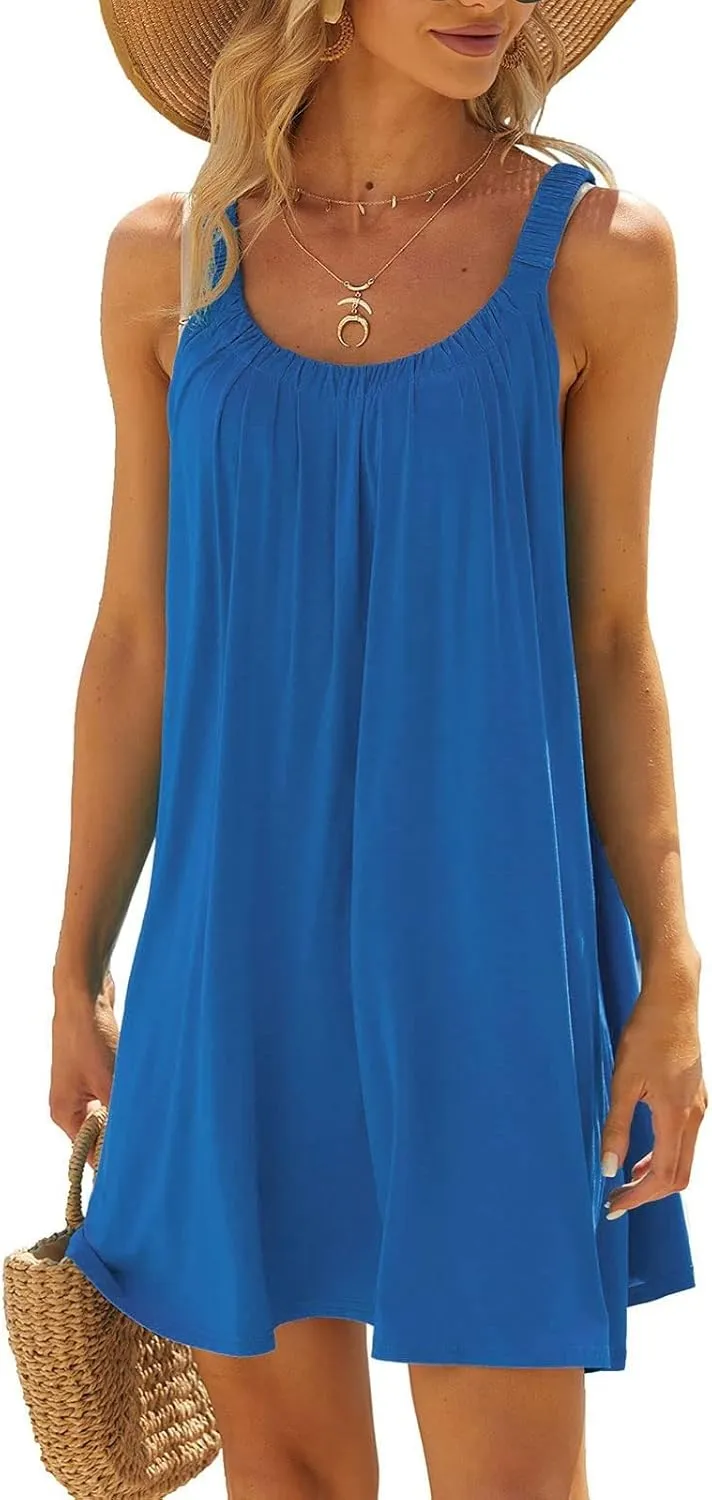 Beach Dresses for Women Sleeveless Bikini Beachwear Coverups Casual Vacation Short Summer Tshirt Tank Sundresses