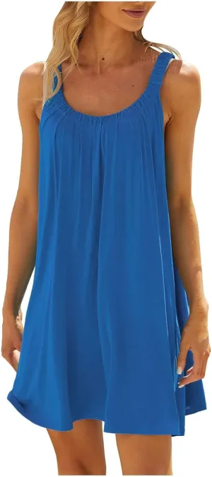 Beach Dresses for Women Sleeveless Bikini Beachwear Coverups Casual Vacation Short Summer Tshirt Tank Sundresses
