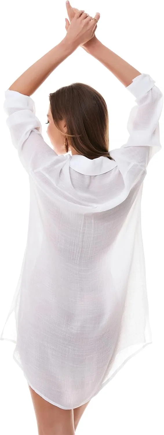 Beachwear Bathing Suit Womens Cover Ups Swimwear Sheer Button Down Shirt