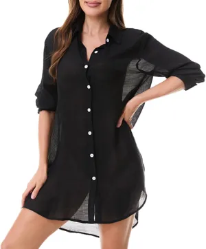 Beachwear Bathing Suit Womens Cover Ups Swimwear Sheer Button Down Shirt