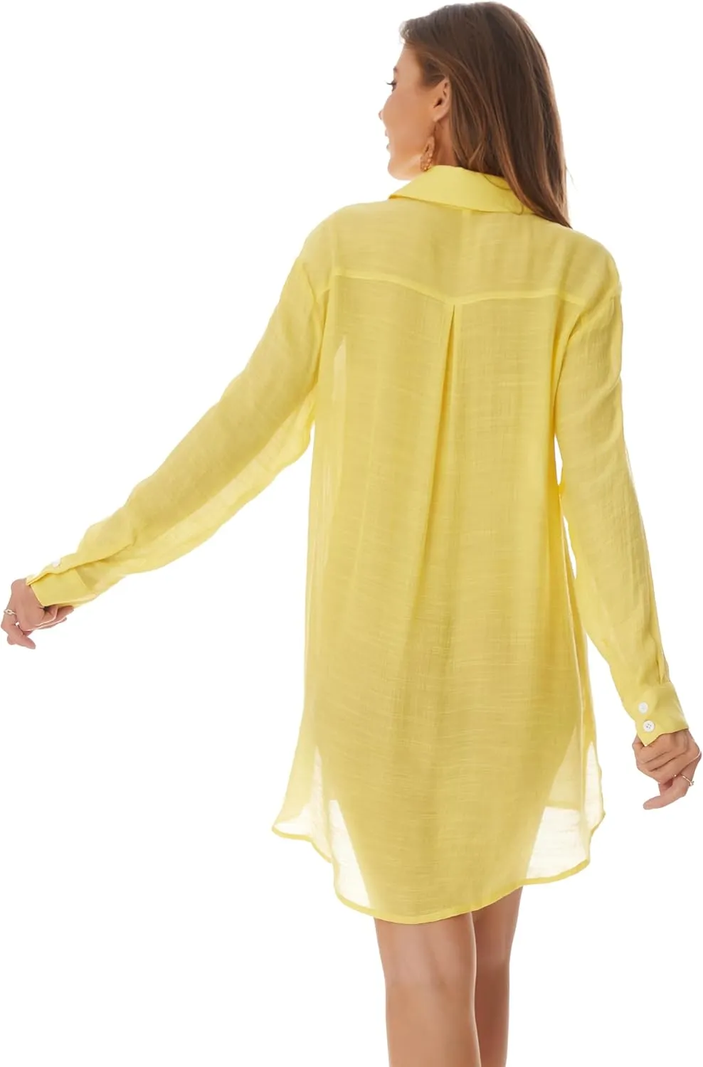 Beachwear Bathing Suit Womens Cover Ups Swimwear Sheer Button Down Shirt