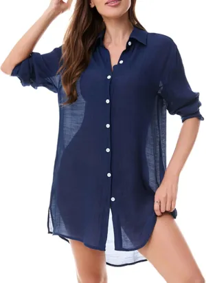 Beachwear Bathing Suit Womens Cover Ups Swimwear Sheer Button Down Shirt