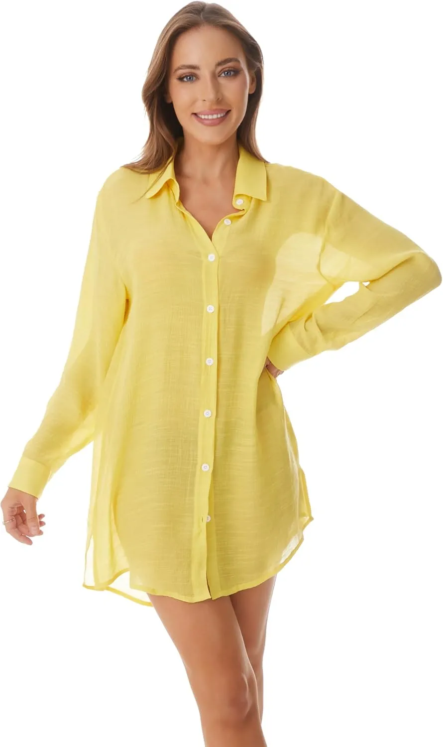 Beachwear Bathing Suit Womens Cover Ups Swimwear Sheer Button Down Shirt