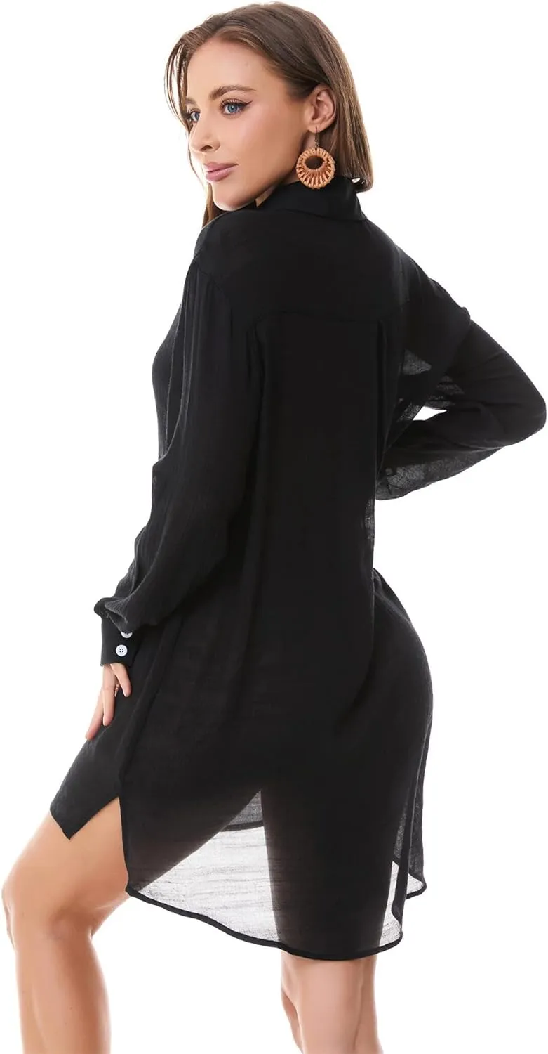 Beachwear Bathing Suit Womens Cover Ups Swimwear Sheer Button Down Shirt