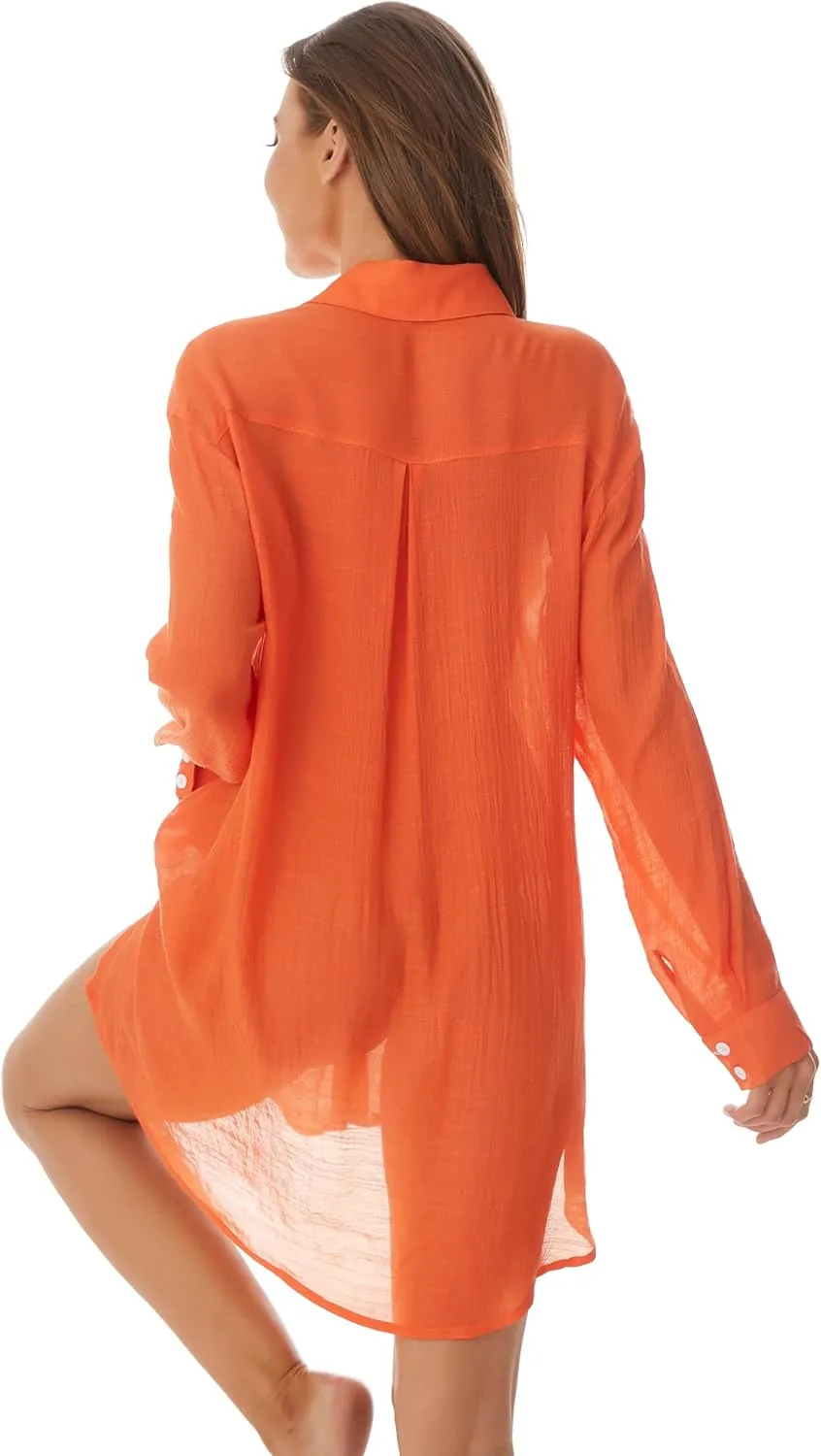 Beachwear Bathing Suit Womens Cover Ups Swimwear Sheer Button Down Shirt