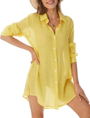 Beachwear Bathing Suit Womens Cover Ups Swimwear Sheer Button Down Shirt