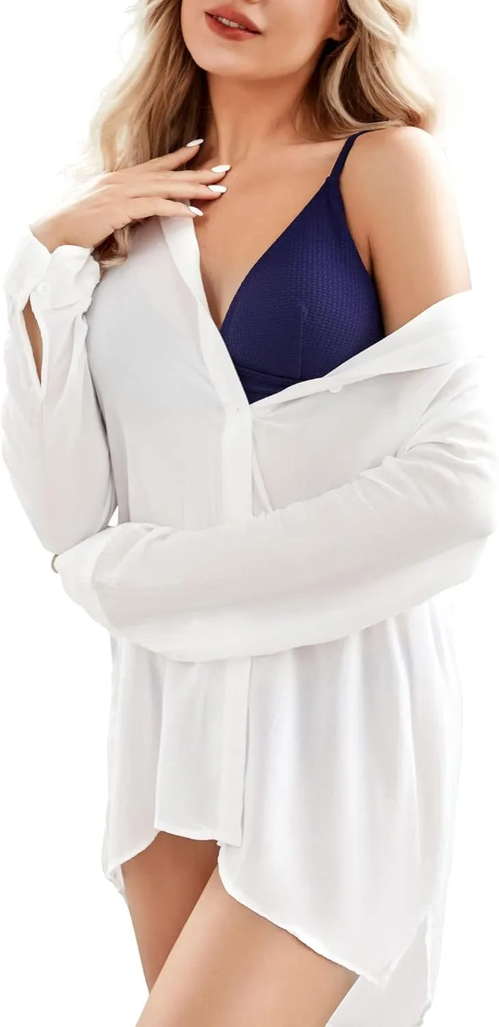 Beachwear Bathing Suit Womens Cover Ups Swimwear Sheer Button Down Shirt