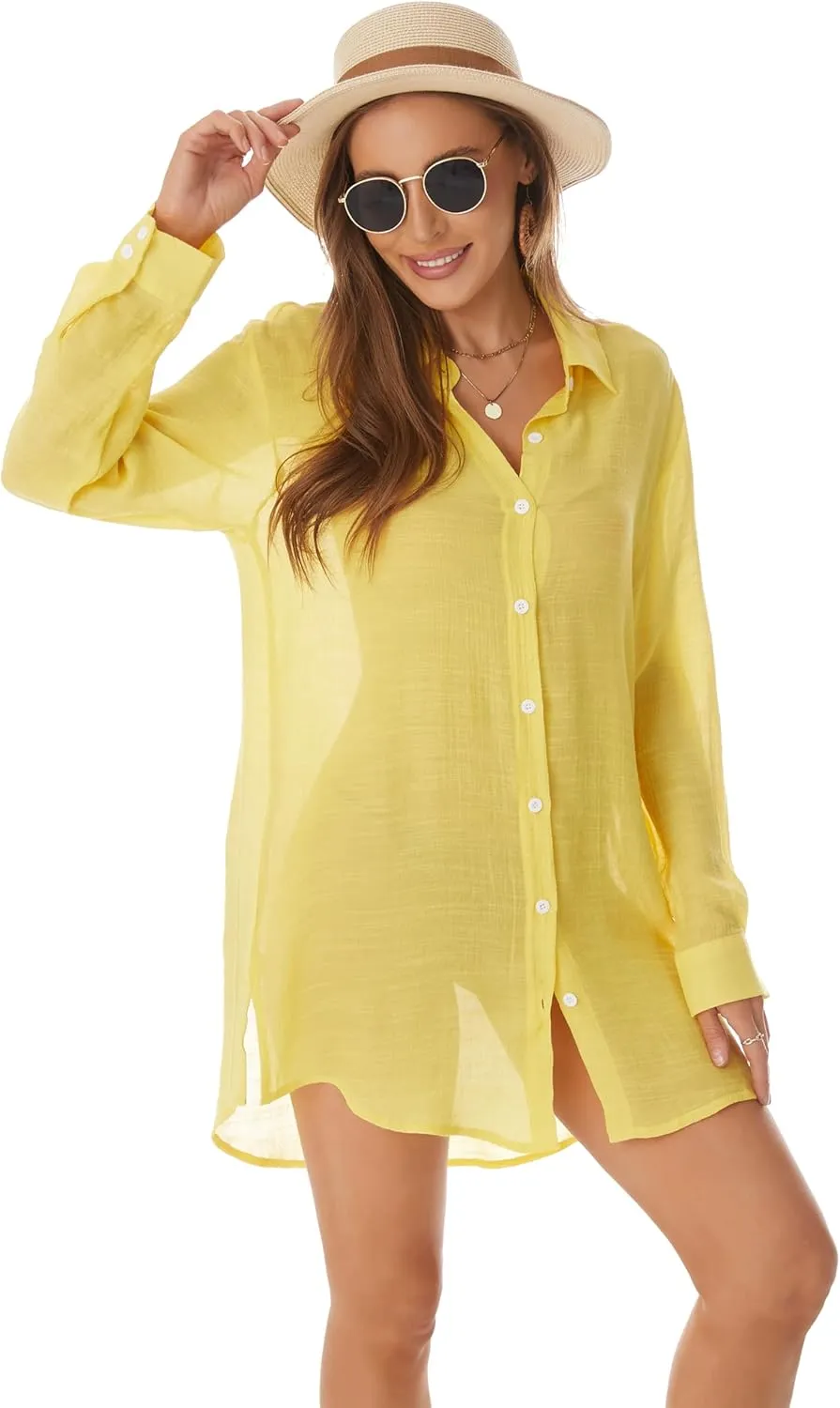 Beachwear Bathing Suit Womens Cover Ups Swimwear Sheer Button Down Shirt