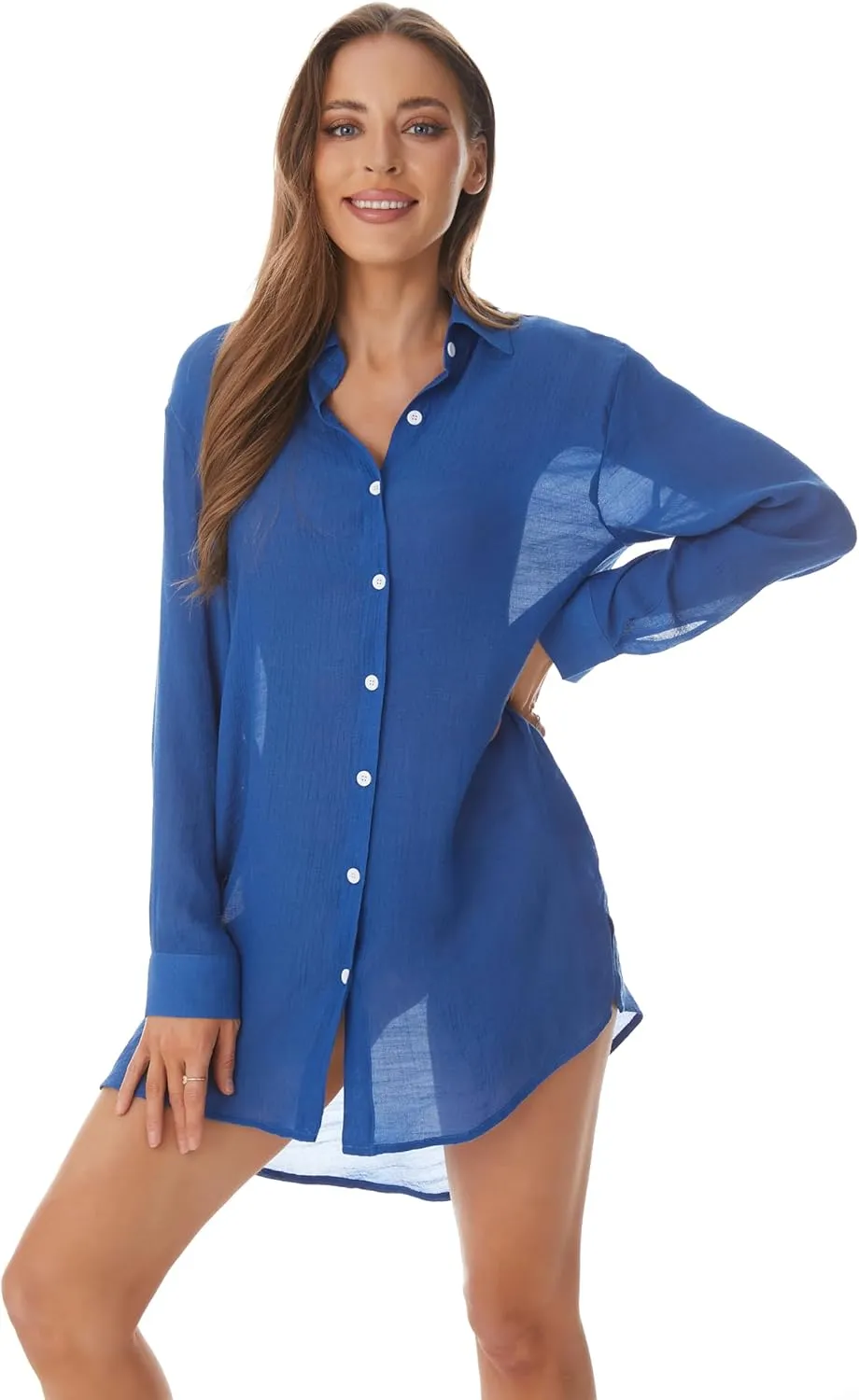 Beachwear Bathing Suit Womens Cover Ups Swimwear Sheer Button Down Shirt
