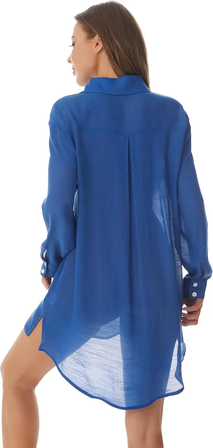 Beachwear Bathing Suit Womens Cover Ups Swimwear Sheer Button Down Shirt