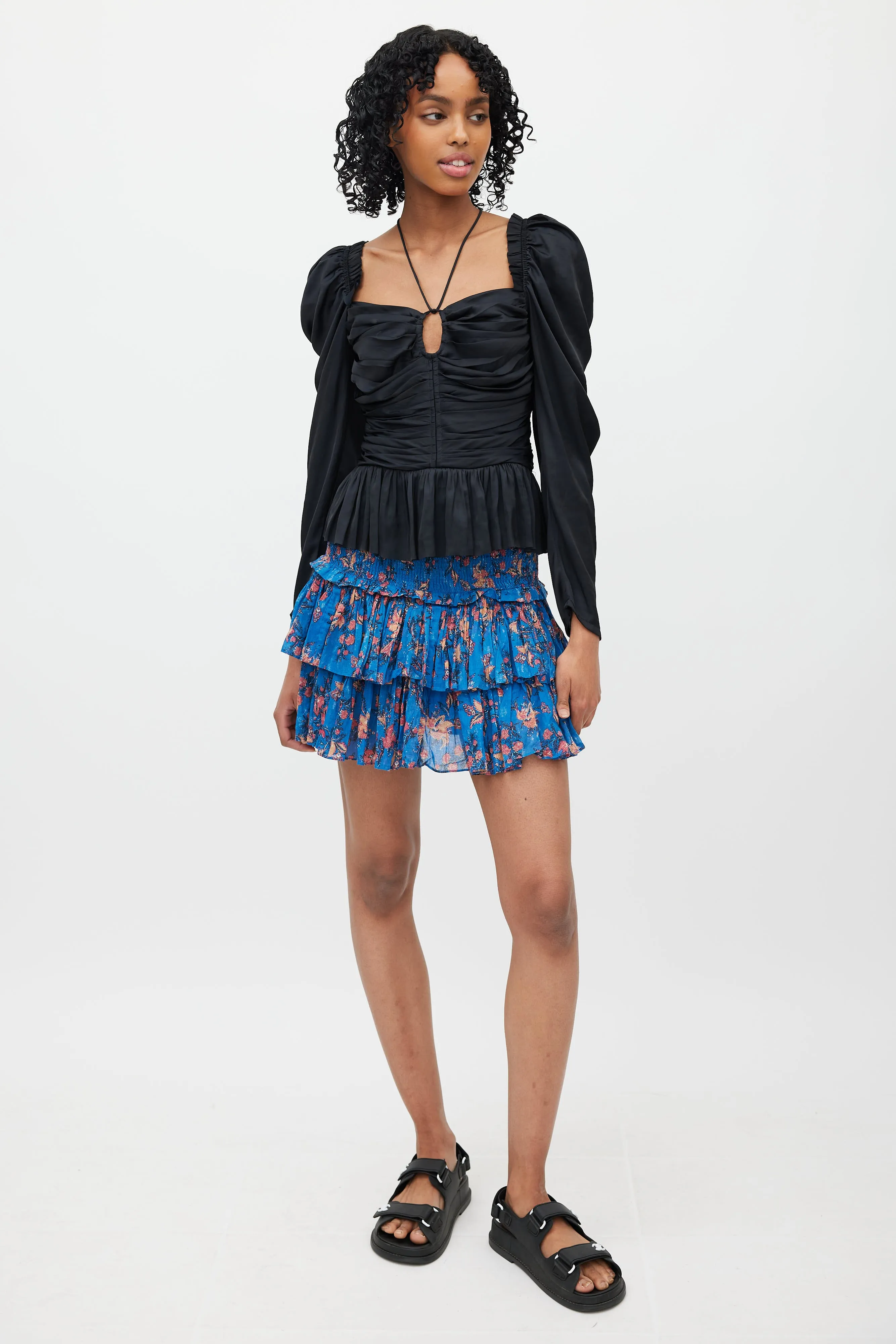 Black Ruffle & Puff Sleeve Blouse