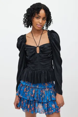 Black Ruffle & Puff Sleeve Blouse