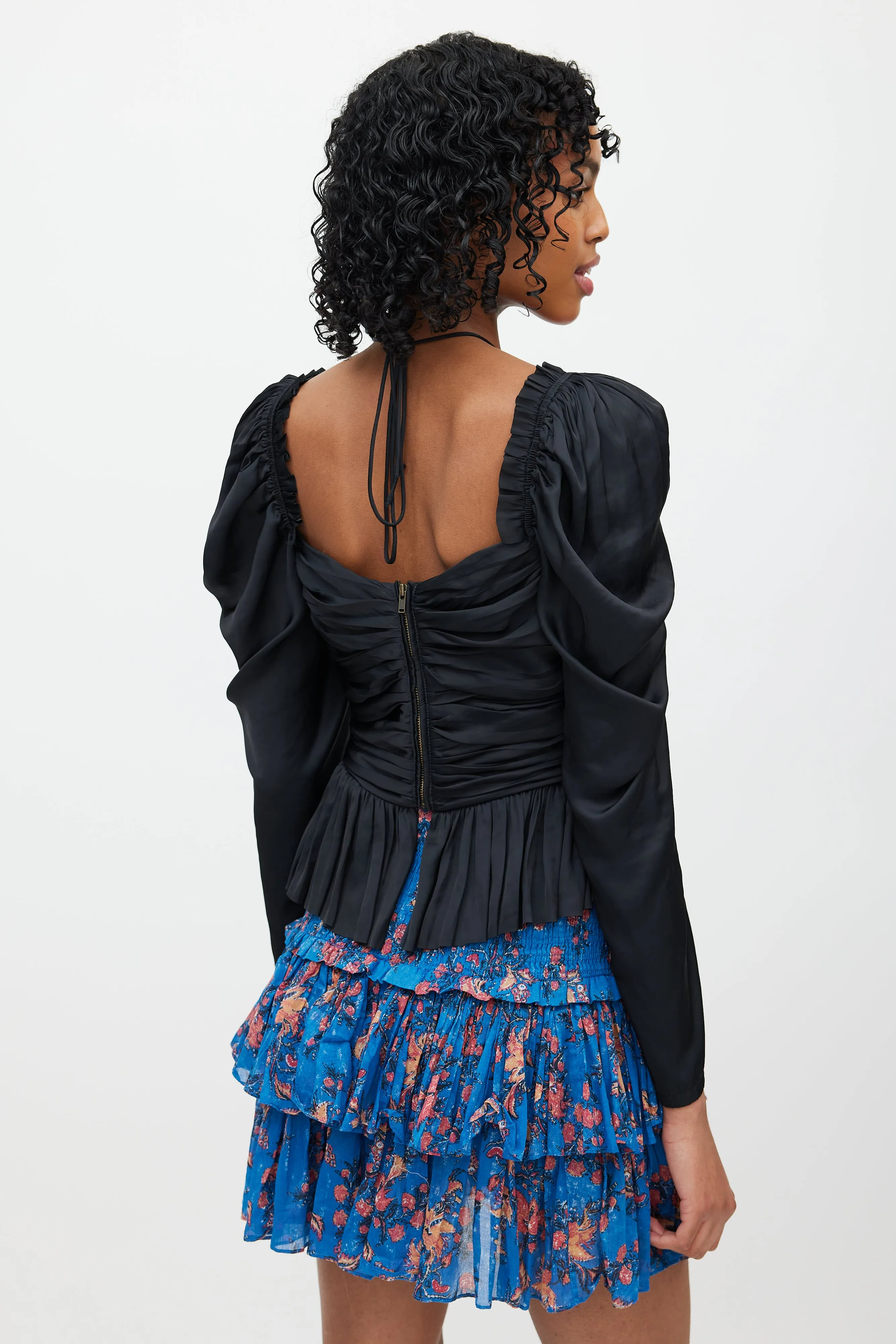 Black Ruffle & Puff Sleeve Blouse