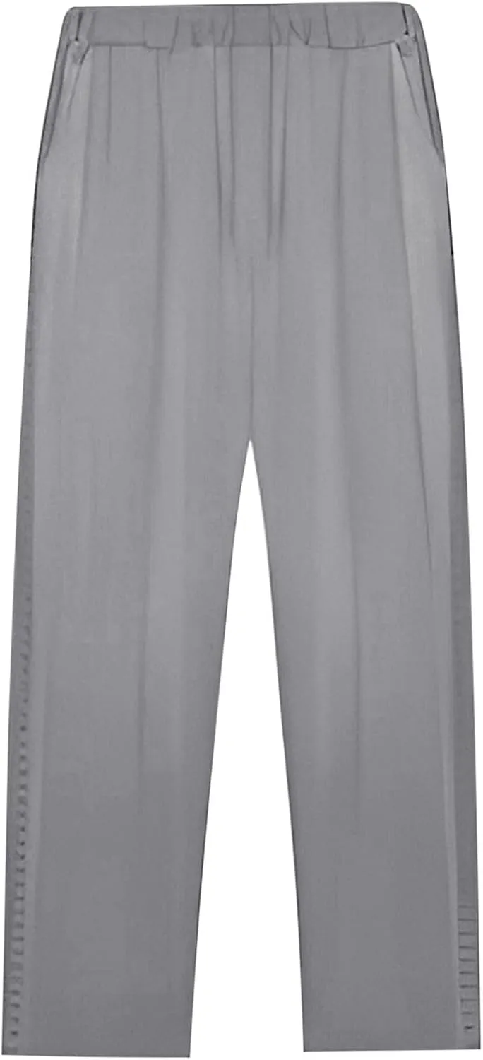 Breezy Linen Pants Women Side Split Hem Wide Leg Beach Trousers with Hidden Pocket Summer 2025