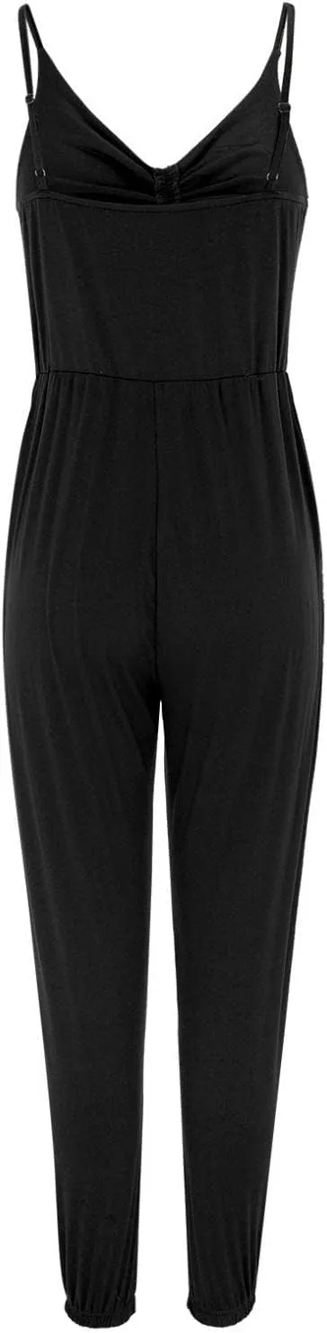 Burband Womens Deep V Neck Butterfly Bandage Tie Front Drawstring Waist Jumpsuit Open Bust Hollow Out Summer Rompers