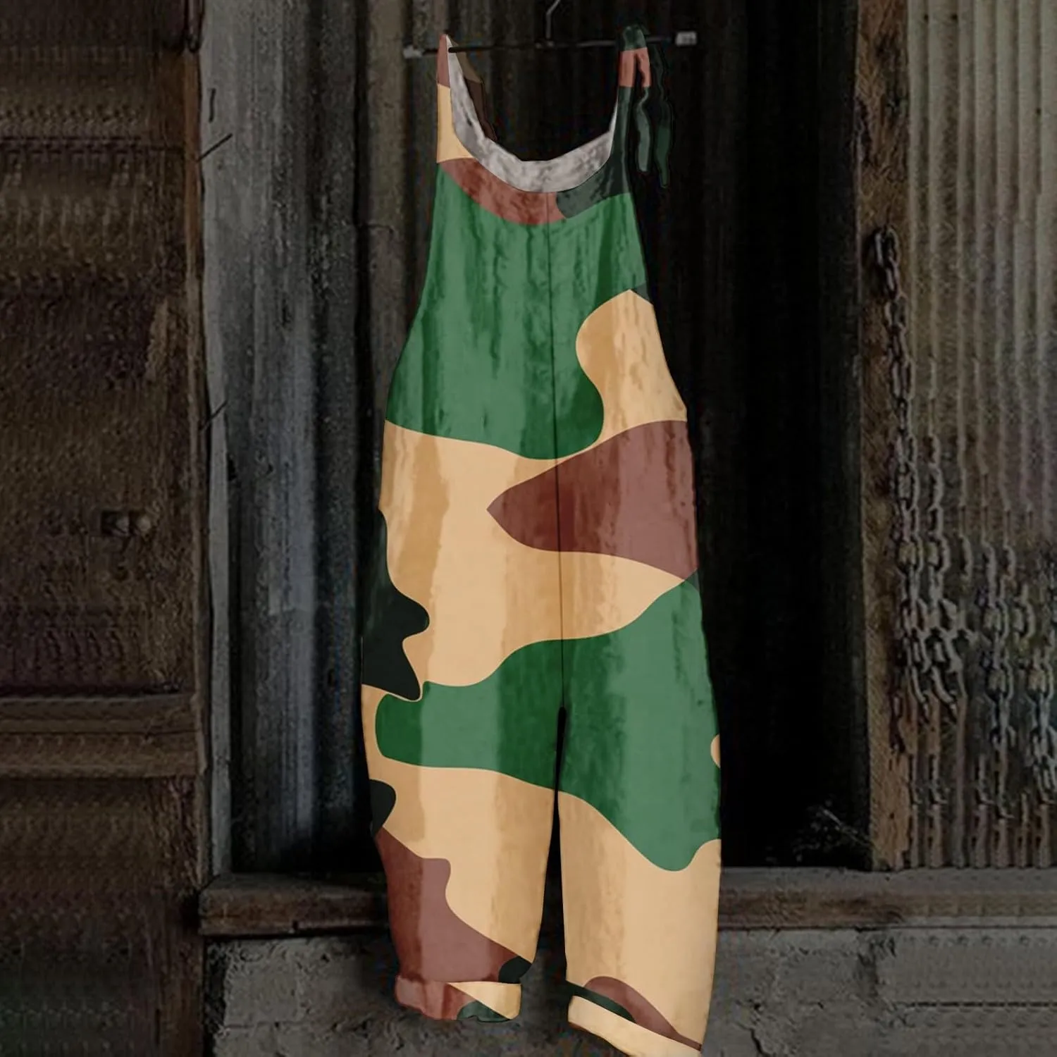 Camo Summer Fashion Rompers Linen Camouflage Jumpsuits For Women Loose Fit Hippie Spaghetti Strap Bib Overalls