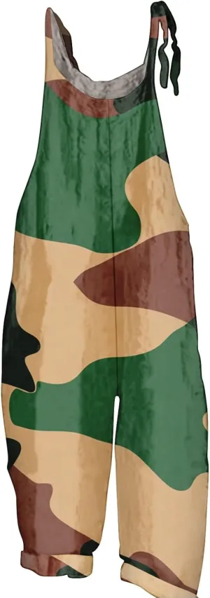 Camo Summer Fashion Rompers Linen Camouflage Jumpsuits For Women Loose Fit Hippie Spaghetti Strap Bib Overalls