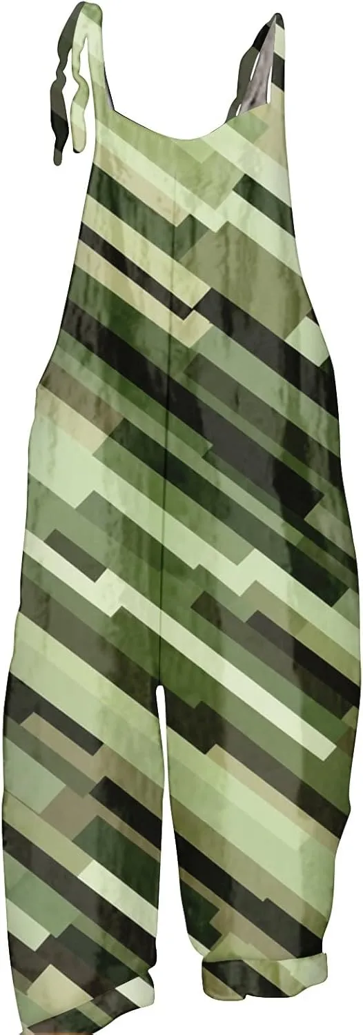 Camo Summer Fashion Rompers Linen Camouflage Jumpsuits For Women Loose Fit Hippie Spaghetti Strap Bib Overalls