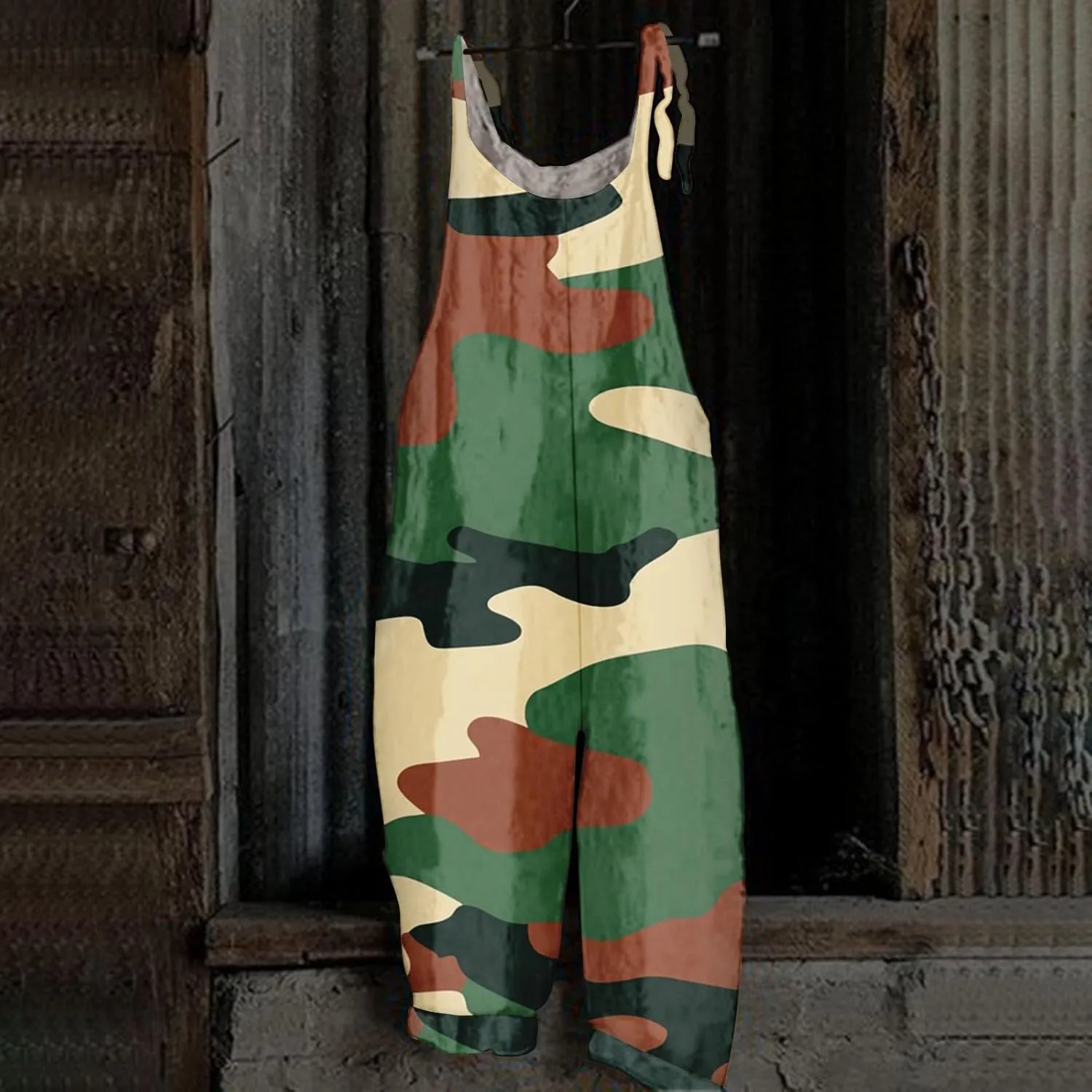 Camo Summer Fashion Rompers Linen Camouflage Jumpsuits For Women Loose Fit Hippie Spaghetti Strap Bib Overalls