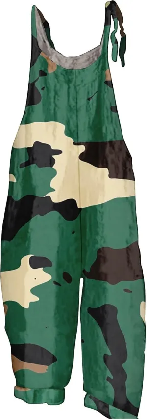 Camo Summer Fashion Rompers Linen Camouflage Jumpsuits For Women Loose Fit Hippie Spaghetti Strap Bib Overalls