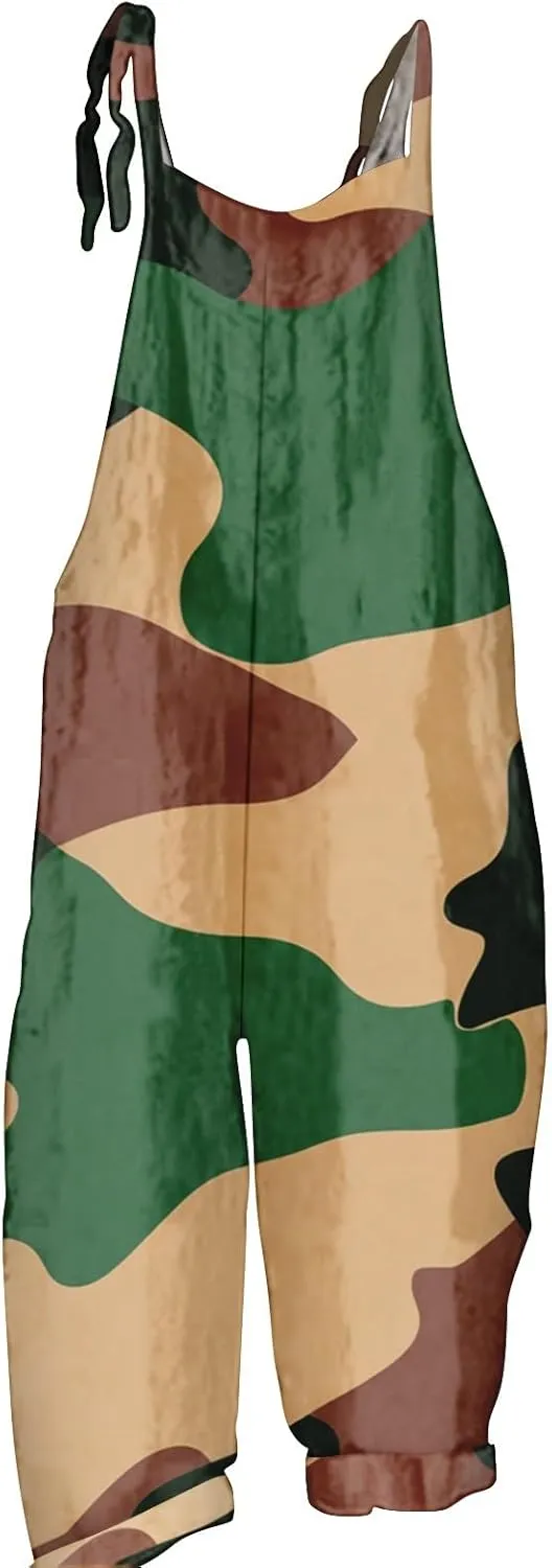Camo Summer Fashion Rompers Linen Camouflage Jumpsuits For Women Loose Fit Hippie Spaghetti Strap Bib Overalls