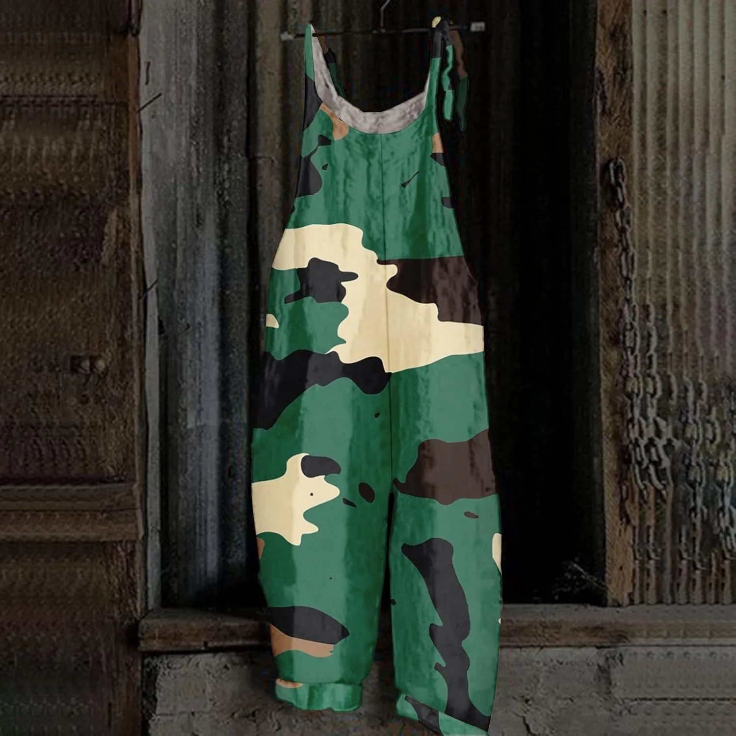 Camo Summer Fashion Rompers Linen Camouflage Jumpsuits For Women Loose Fit Hippie Spaghetti Strap Bib Overalls