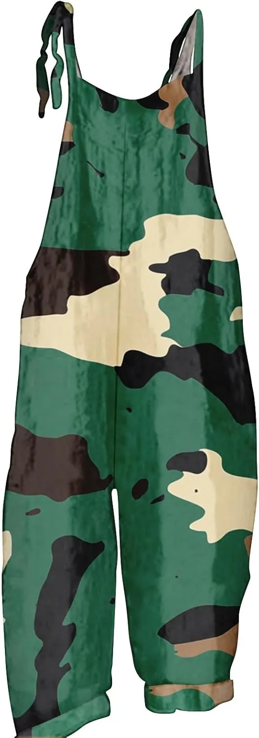 Camo Summer Fashion Rompers Linen Camouflage Jumpsuits For Women Loose Fit Hippie Spaghetti Strap Bib Overalls