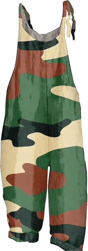 Camo Summer Fashion Rompers Linen Camouflage Jumpsuits For Women Loose Fit Hippie Spaghetti Strap Bib Overalls