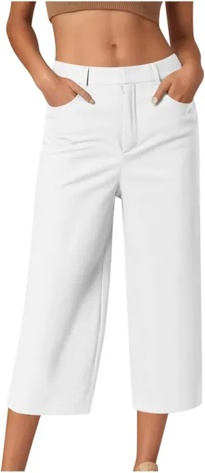 Capri Pants for Women Summer Casual Wide Leg Capris Stretch High Waisted Crop Yoga Dress Pants with Pockets