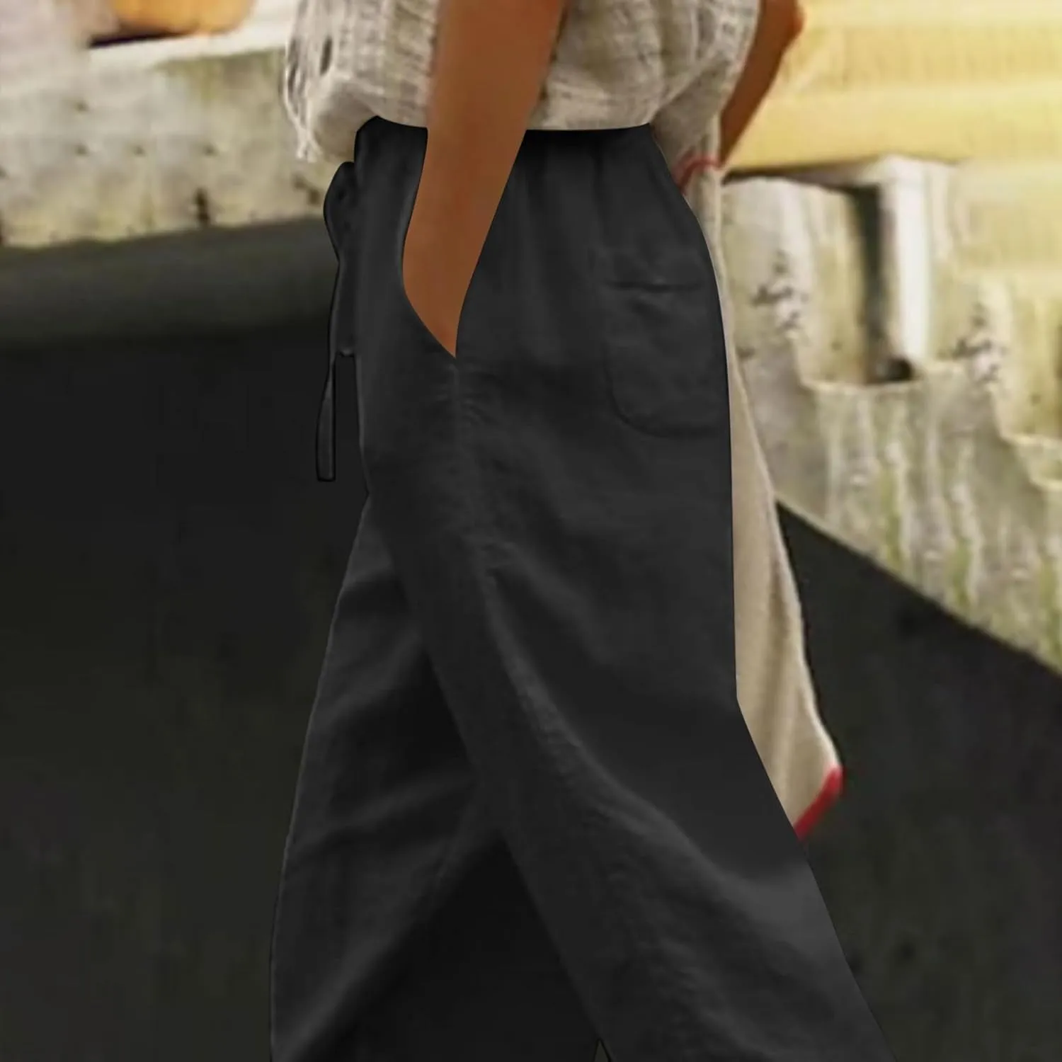 Capris Pants for Women Casual Summer Straight Leg Cropped Trousers Lace Boho Western Cotton Linen Pant 2025 New