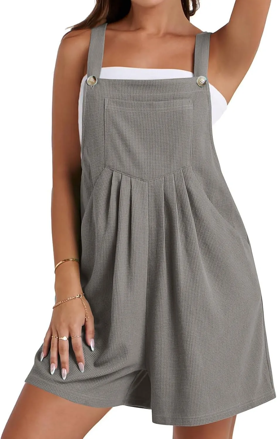 Casual Rompers for Women 2024 Loose Knit Short Overalls Adjustable Strap Jumpsuit with Pockets Summer Beach Outfits