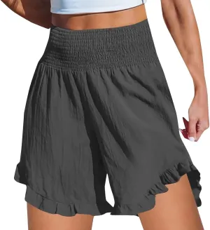 Casual Summer Shorts Women High Waisted Linen Beach Wide Leg Drawstring Lightweight Comfy Vacation Outfit Pockets